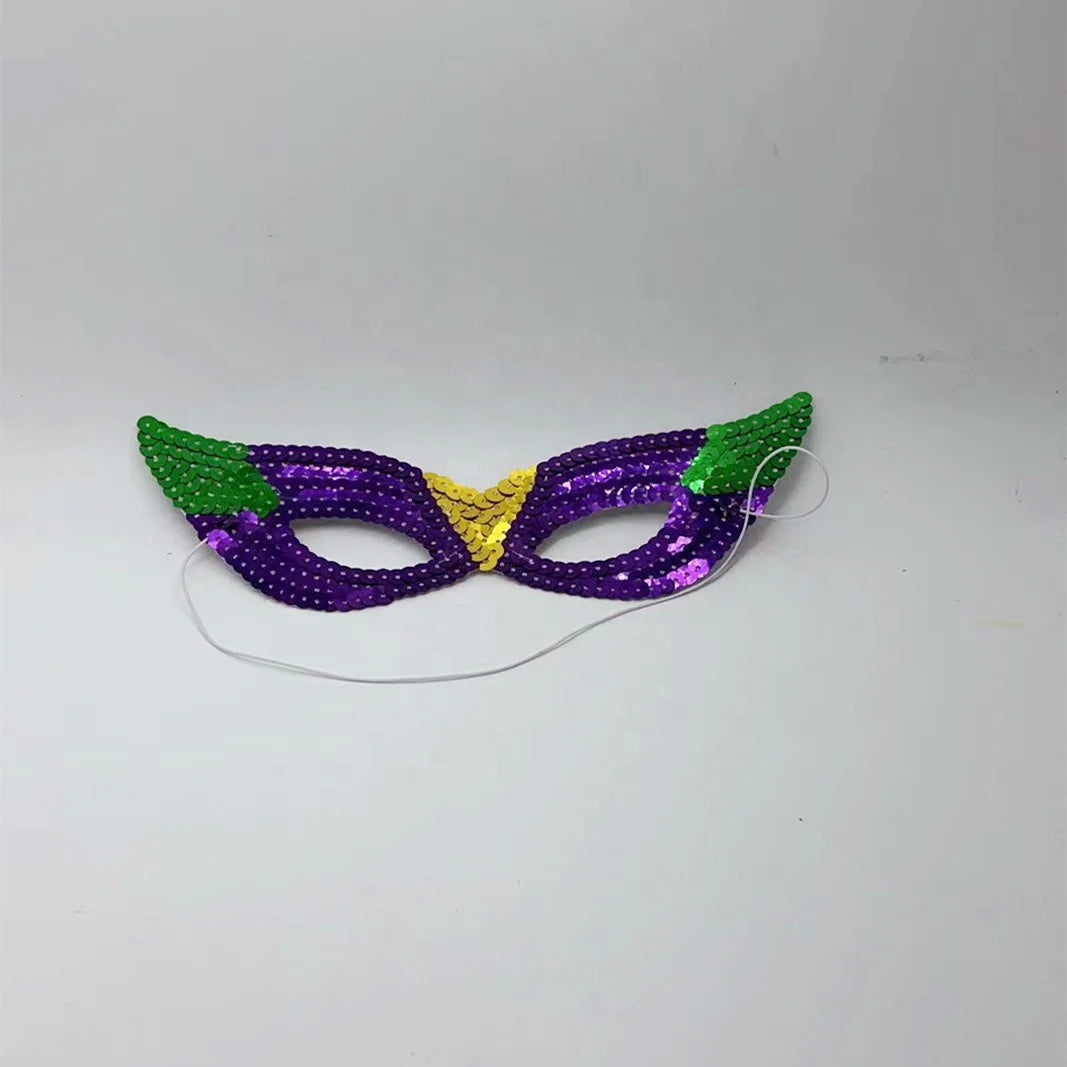 Carnaval Carnival Ball Gold Green Purple Sequin Half Face Mask Brazilian Carnival Mask Leather Earring Set