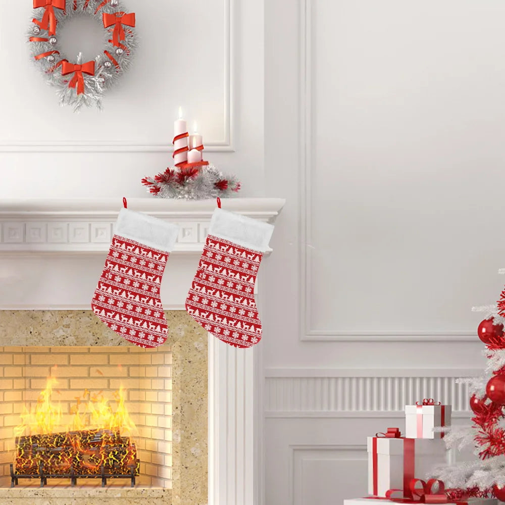 BSCI Classic Stockings Christmas New Year Party Socks Plush Cuffs Gold Reindeer Snowflake Christmas Tree Striped Christmas Socks