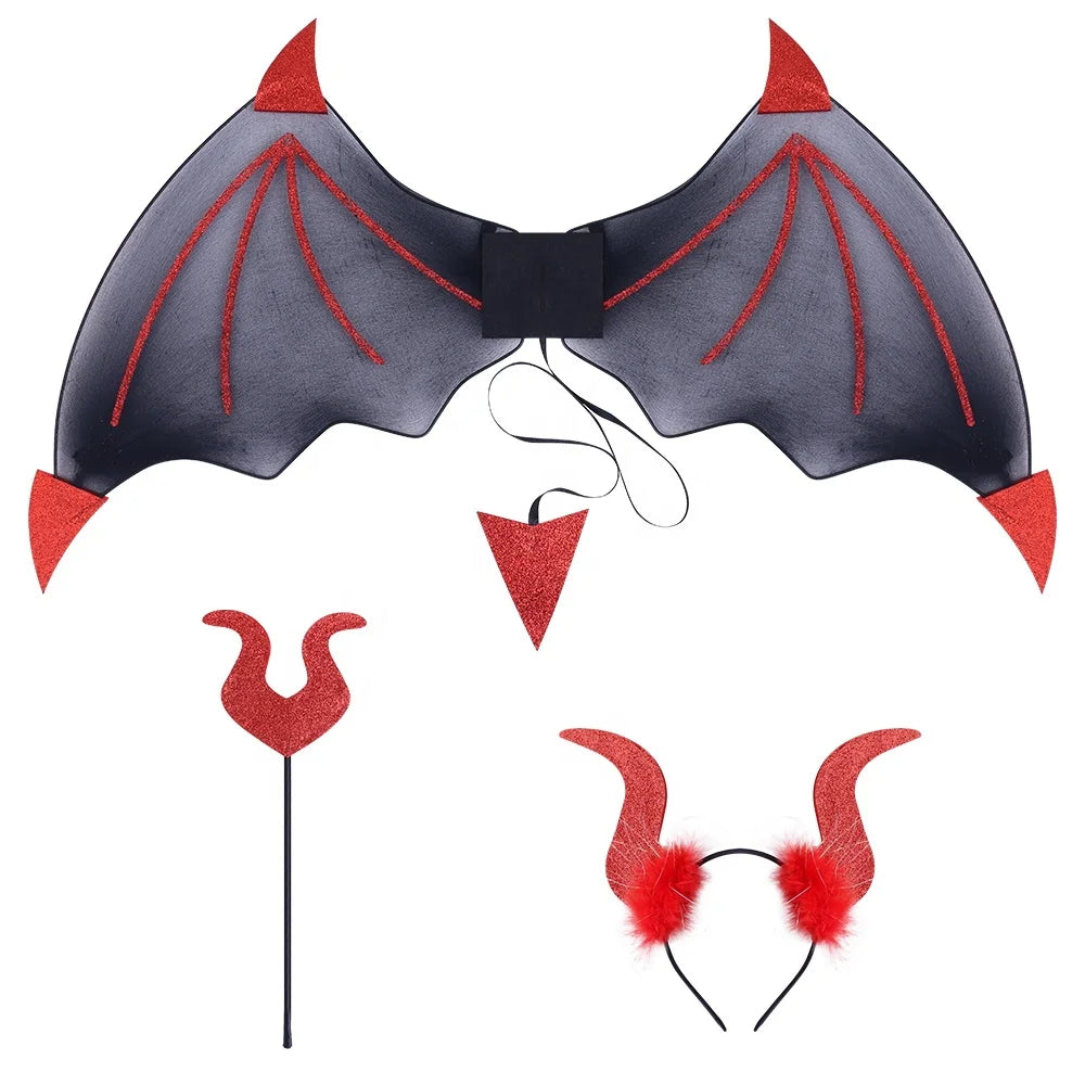 Halloween & Day of the Dead Devil Costume Set Evil Wings Devil Stick Devil Horn Cosplay Party Costume Accessories