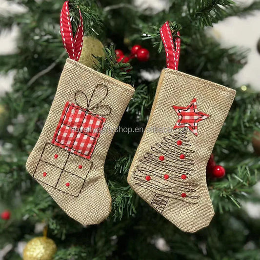 Novelty Christmas decorations Christmas stockings Linen embroidered stockings Christmas stockings