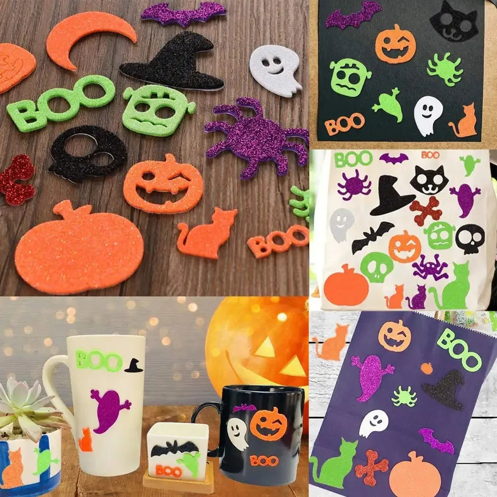 Halloween & Day of the Dead 50g Colorful Self-Adhesive Craft Stickers Halloween Festival Props Glitter Jin Satoshi Halloween Foam Stickers