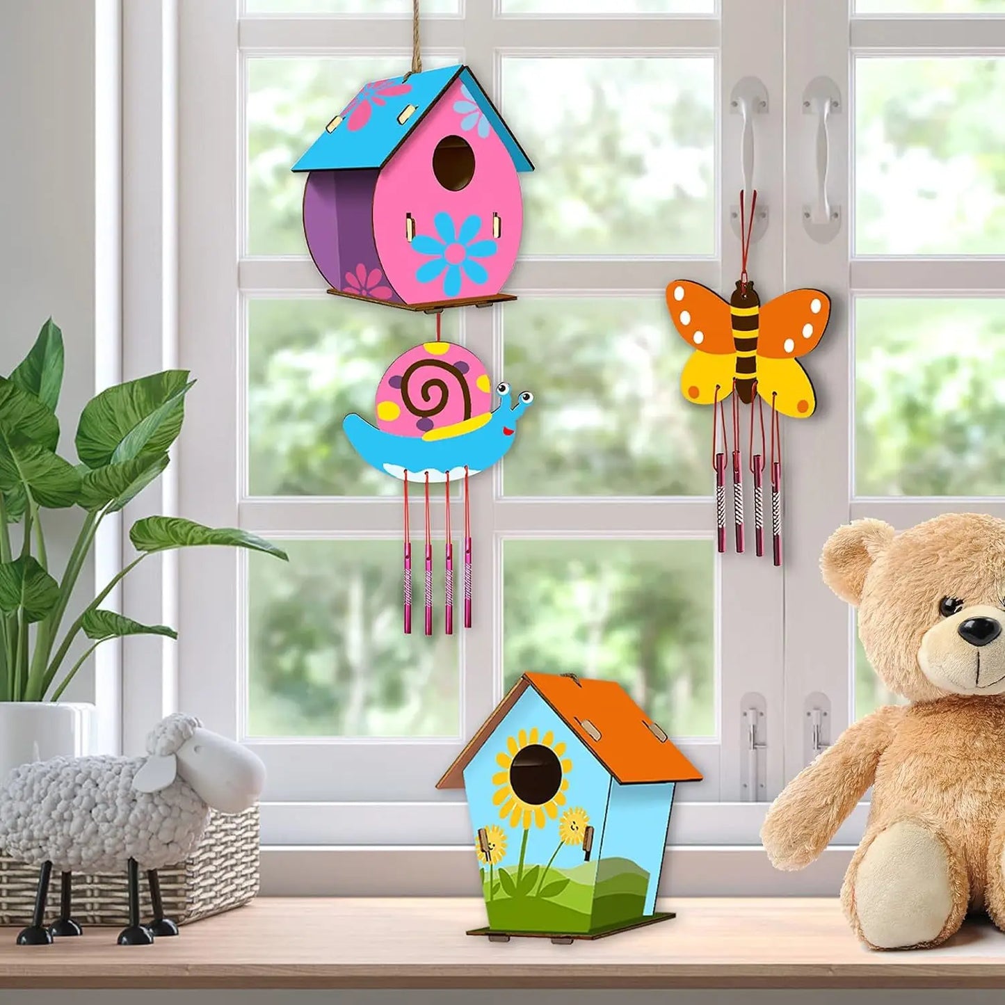 Pet festival DIY plywood paints and brushes bird house crafts include building and painting personalized bird house wind chimes kit