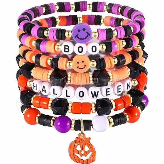 Halloween & Death Day Pafu Halloween Bracelet Ornaments Custom DIY Beads Bohemian Layered Bracelet Set Friendship Bracelet Girls & Girls Gifts