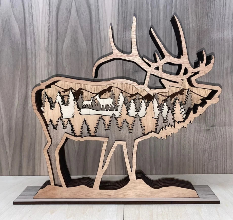 Wooden crafts, custom design multi-layer laser cut bear decoration Christmas cross decoration multi-layer camel decoration multi-layer wooden wall art