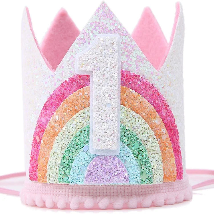 Birthday Party 2 Baby Red Pink Rainbow Gold 1st 2nd 3rd Birthday Crown Headband Baby Princess Headgear Crown