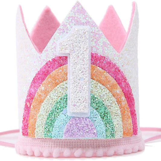 Birthday Party 2 Baby Red Pink Rainbow Gold 1st 2nd 3rd Birthday Crown Headband Baby Princess Headgear Crown