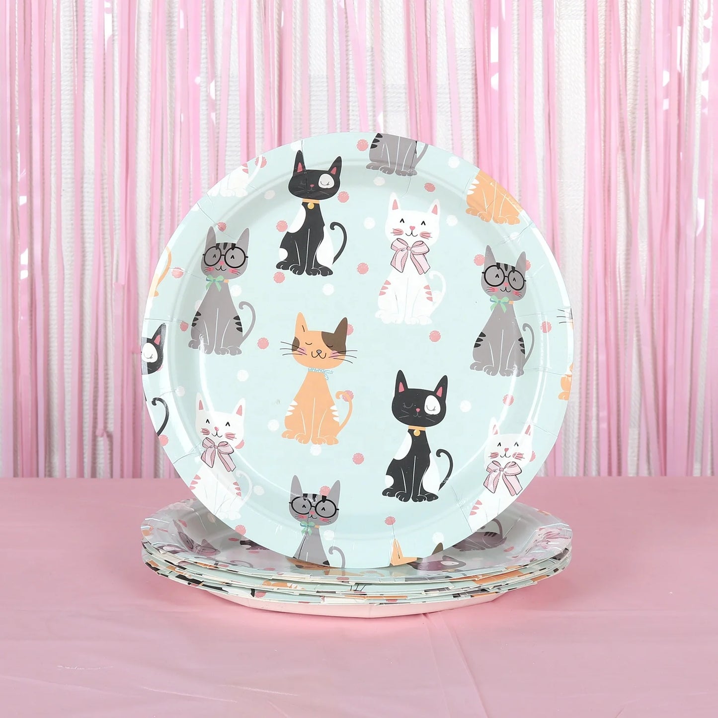 Festa de aniversário 2 patas gato menina crianças tema talheres descartáveis ​​festa favorito conjunto almoço toalha gato aniversário ornamento 