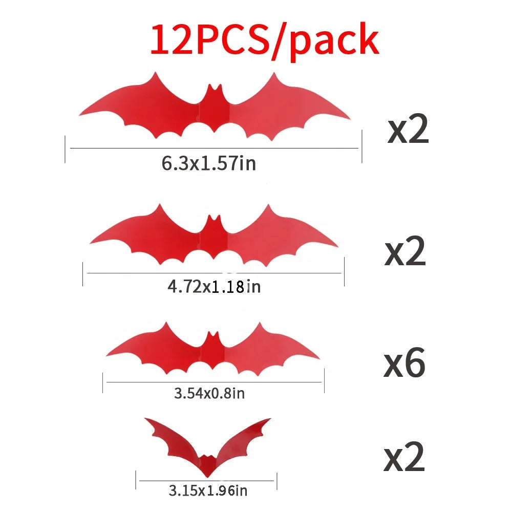 Halloween & Day of the Dead 12PCS Halloween Black Bat 3D Sticker Living Room Background Wall Decoration Halloween Black Bat Decoration