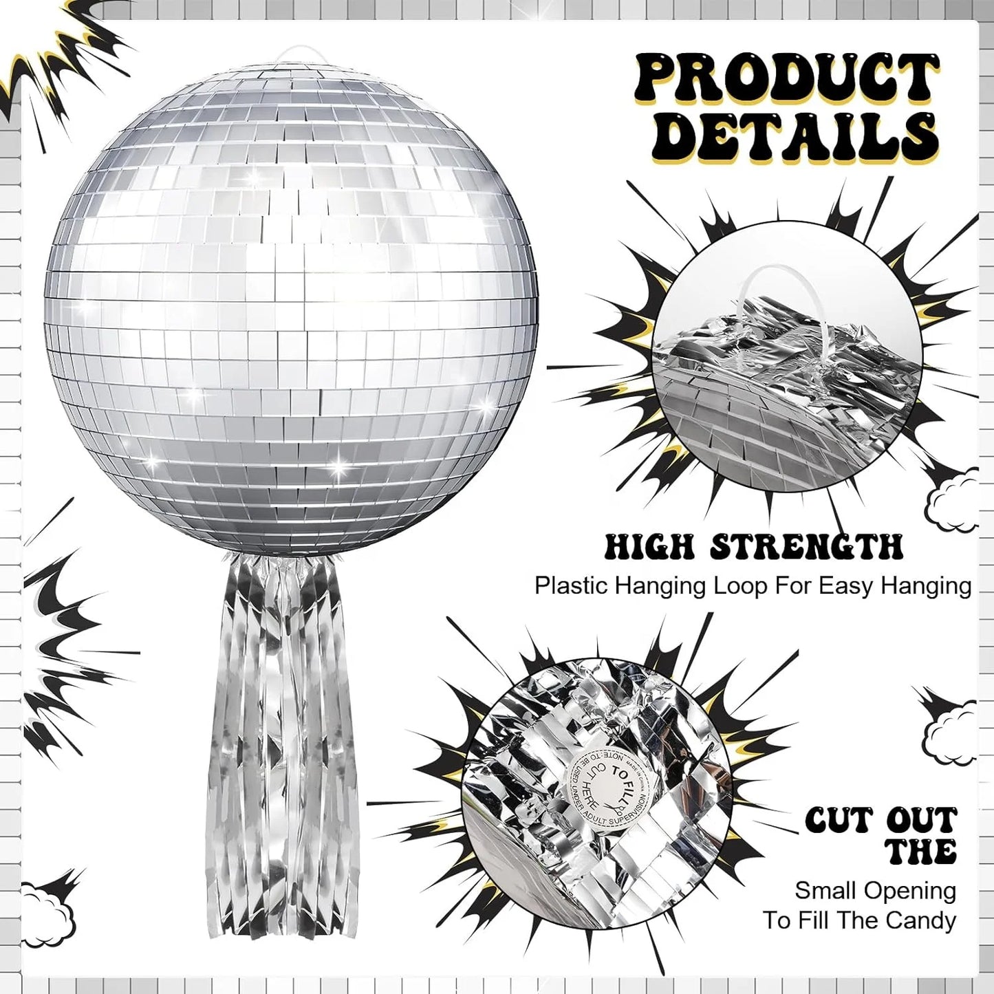 Festa de aniversário 2 Disco Party Piñata anos 80, 90 Patinação Pinata Espelho Bola de Discoteca Piñata Hip Hop Festa de Skate 