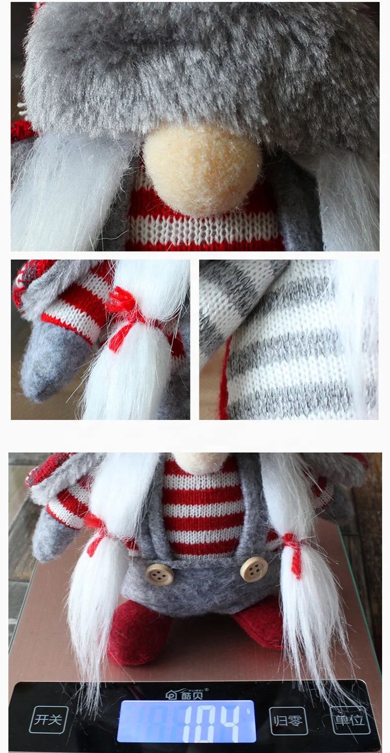 Christmas Standing Faceless Doll Ornament Handmade Plush Red and White Plaid Cloth Dwarf Santa Claus Dwarf Ornament