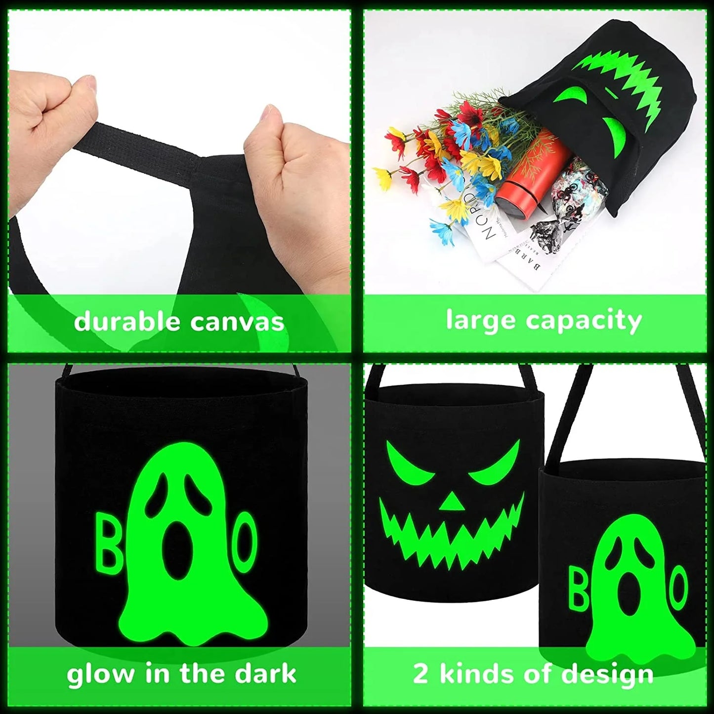 Halloween & Death Day Foldable Kids Fluorescent Party Basket Trick Gift Luminous Black Candy Tote Bag