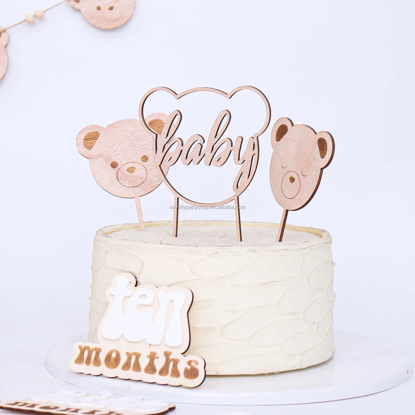 Birthday Party Custom Plywood Cake Decoration Baby Shower 7 Piece Set Bear Theme Party Decoration Natural Materials Inkless Birthday Cupcake Top Hat