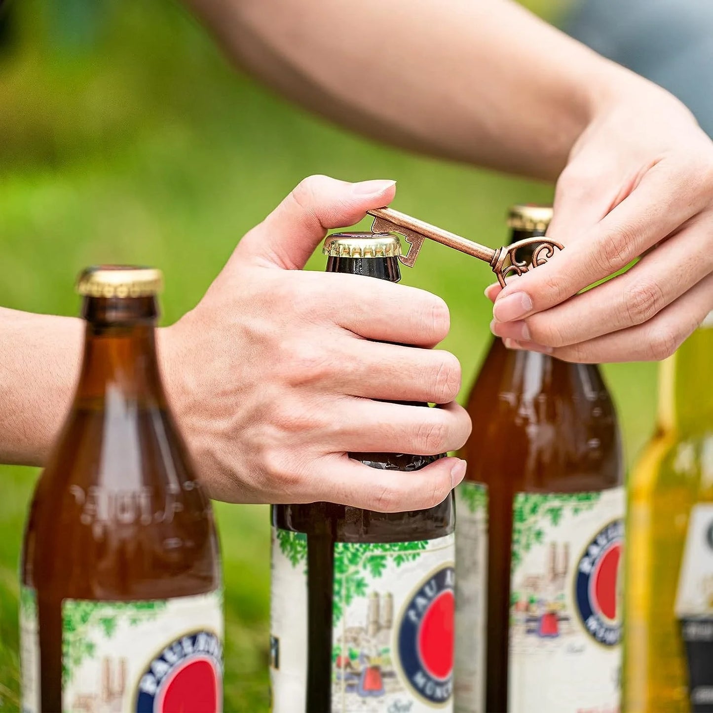 1 wedding party, guest wedding gift vintage key bottle opener organza bag kraft paper gift label