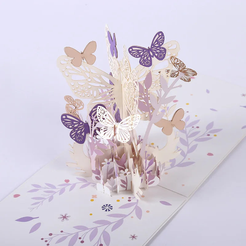 1 Wedding party, Valentine's Day graduation anniversary 3D flying butterfly card thinking you pink purple butterfly pop-up card
