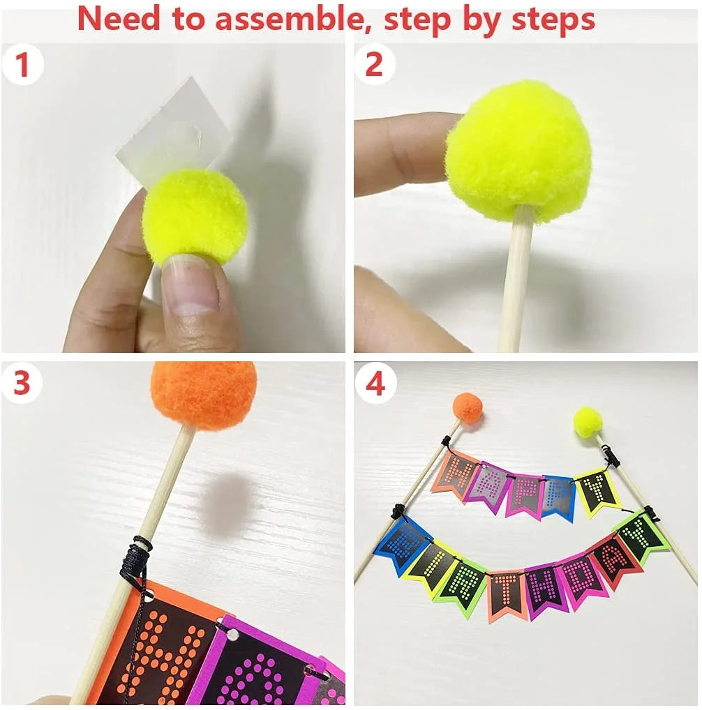 Birthday Party 2 pcs Glow Neon Birthday Party Supplies Neon Balloons Glow in the Dark Happy Birthday Banner UV Black Light React Glow Party 