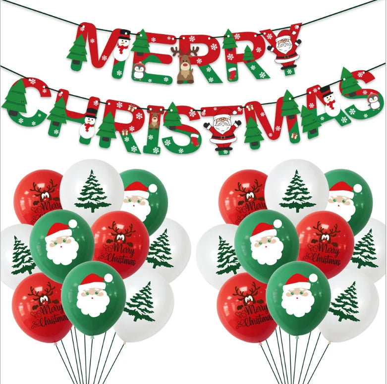2025 Santa Claus Christmas Tree Paper Banner Balloon Set Christmas Party Decoration Set