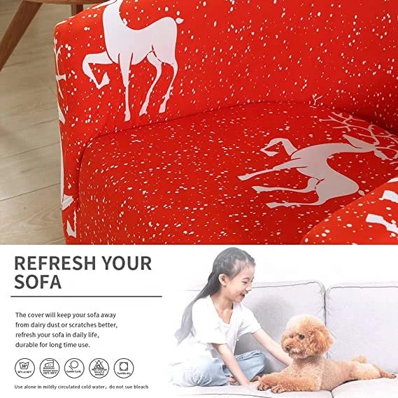 Christmas Club Chair Sofa Cover Stretch Barrel Chair Cover Printed Christmas Bath Chair Sofa Cover Soft Spandex Armrest Chair Cover