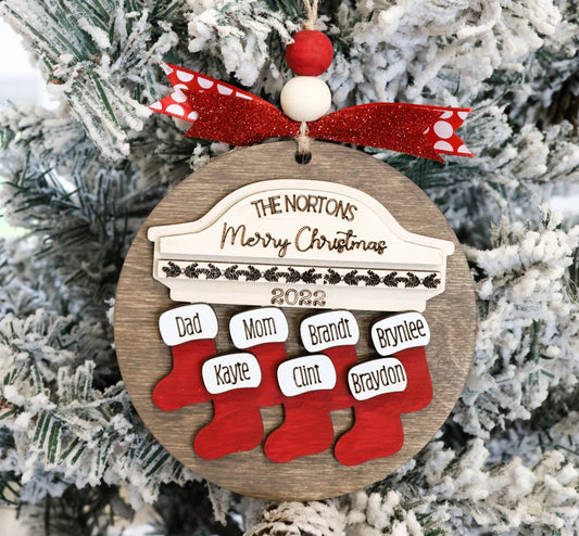 Custom 2024 Family Name Stockings Ornaments Laser Cut Digital Christmas Personalized Ornaments Family Christmas Ornaments