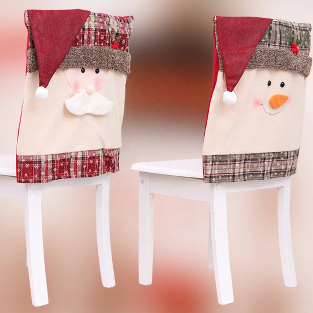Christmas Chair Cover Decorative Santa Claus Red Hat Snowflake Chair Christmas Hat Kitchen Dining Chair Cover