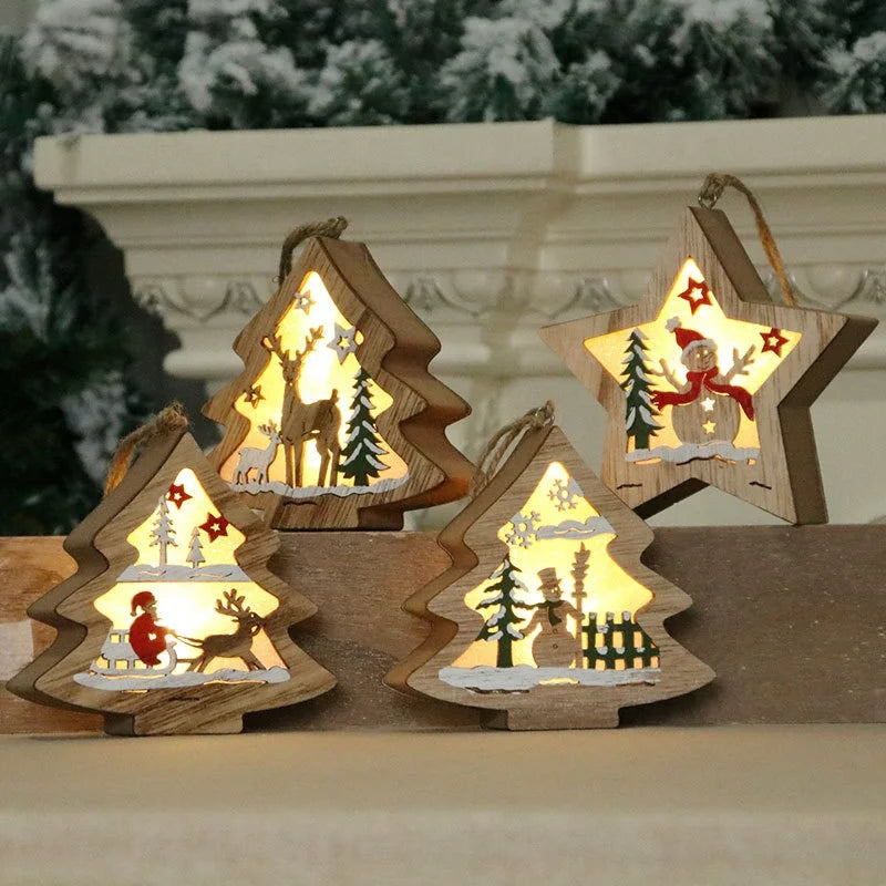 2020 new arrival Christmas decoration wooden luminous pendant Christmas children's small gifts Christmas tree decoration pendant 
