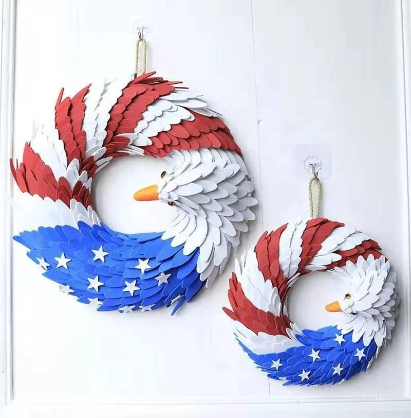 Independence Day USA July 4th Patriotic Wreath Handcrafted Hanging Flag American Eagle Wreath for Front Door