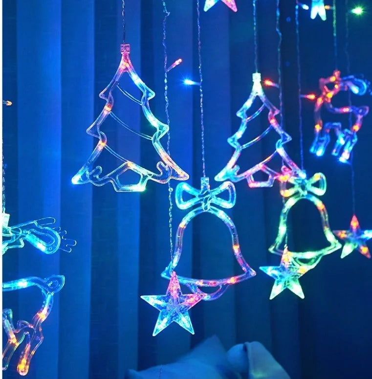 Light Emitting Diode Deer Bell Christmas Tree Curtain String Light Christmas Ornament Home Decoration Christmas Party Curtain String Light 