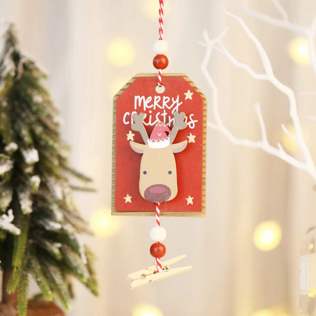 Christmas tree wooden label pendant creative 3D painted wooden sign hanging Christmas tree wooden clip hanging decorations