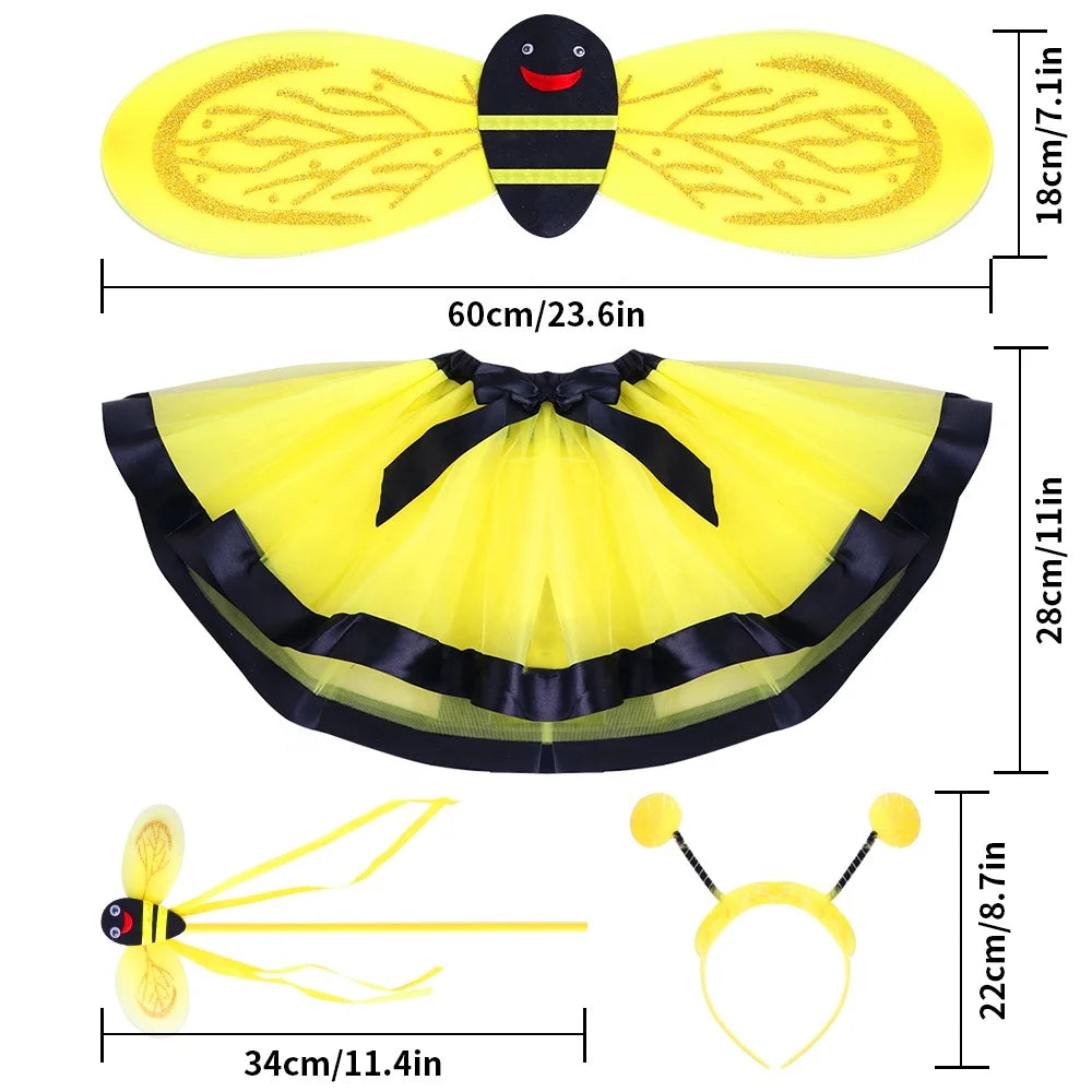 Halloween & Dead Day 4pcs Girls Kids Bees Halloween Cosplay Party Dress Up Wings Headband Stick