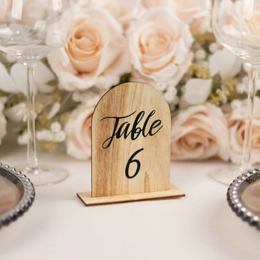 1 Wedding party, wooden table number Natural rustic wooden arched table number Custom table number with removable base