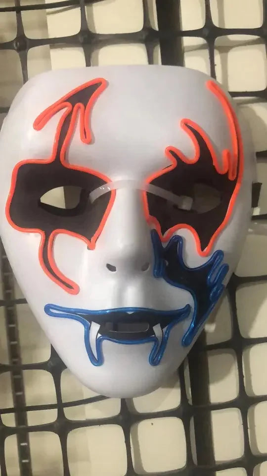 Halloween & Death Day Decoration Ghost Half Face Mask Light Emitting Diode Glow Dark Neon Cosplay Monster Mask Adult Movie Party Decoration