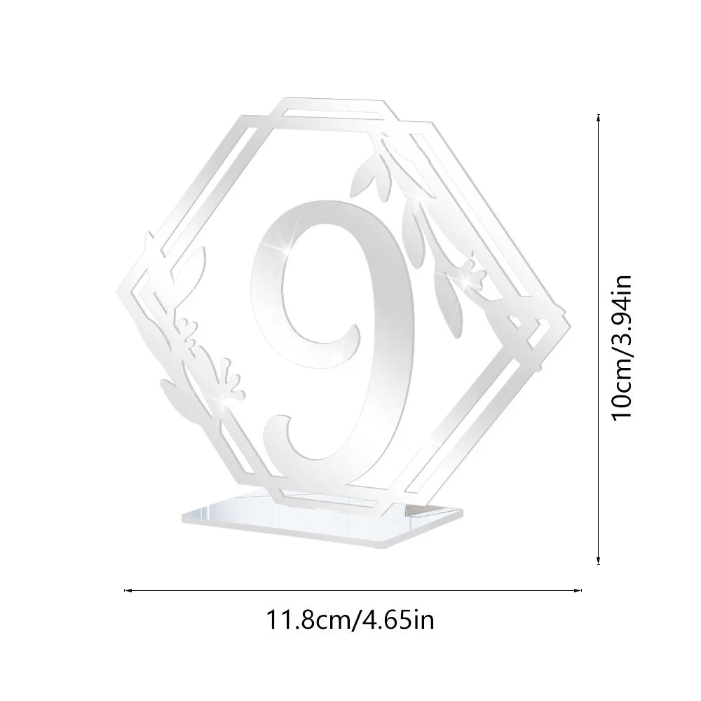 1 Wedding party, custom 3D acrylic wedding table number plate gold and silver mirror placement card and table setting