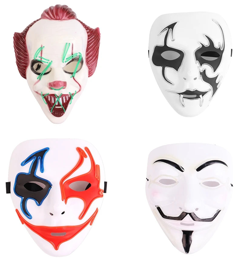 Halloween & Day of the Dead New Halloween Horror Clown Mask Masquerade Prop Mask Horror Cosplay Glow Party Halloween Party Glow Mask