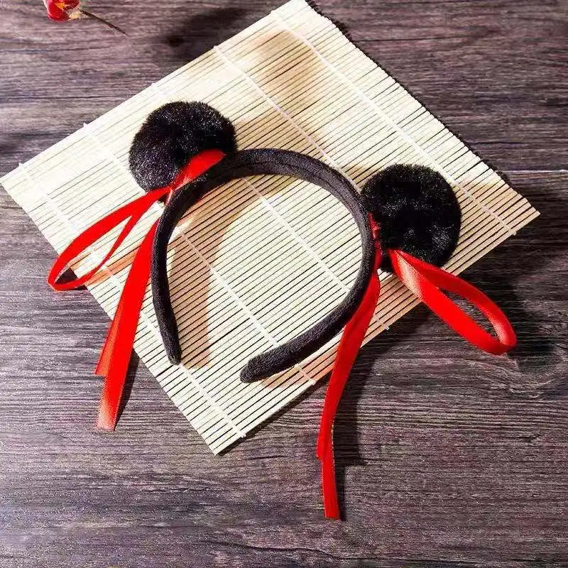 Wholesale 2025 headband children role play decoration red and black hair accessories cute fluff cartoon headband