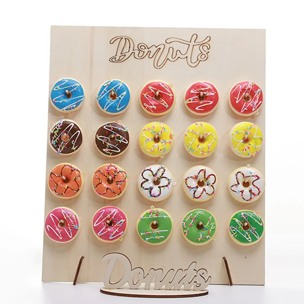 Birthday Party 2 Wooden Donut Wall Display Stand Countryside Wooden Donut Food Buffet Display Stand Reusable Countryside Donut Board Stand