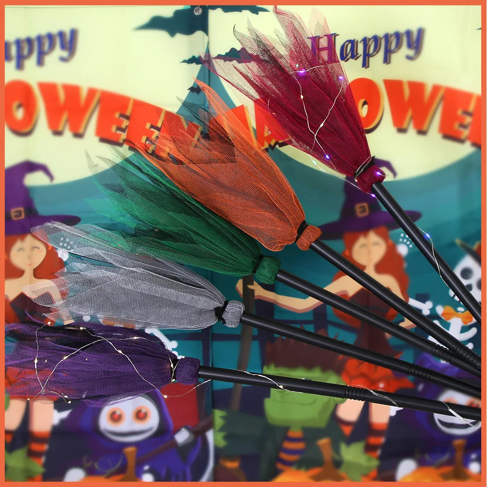 Halloween & Day of the Dead Costume Plastic Wizard Broom Multicolor Children Cosplay Props Ornaments Broom Flying Witch Broom