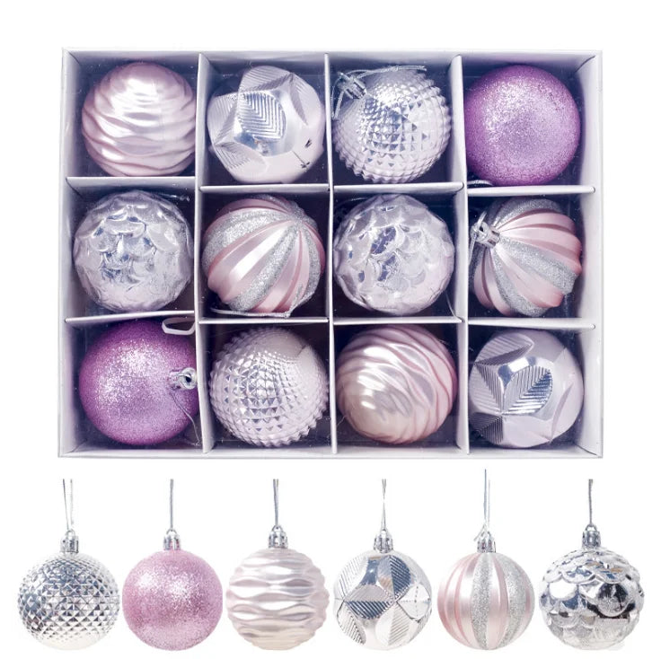 12Pck Christmas 6cm Ball Supplies Christmas Tree Ornaments Glitter Pendant Painting PVC Ornaments Set