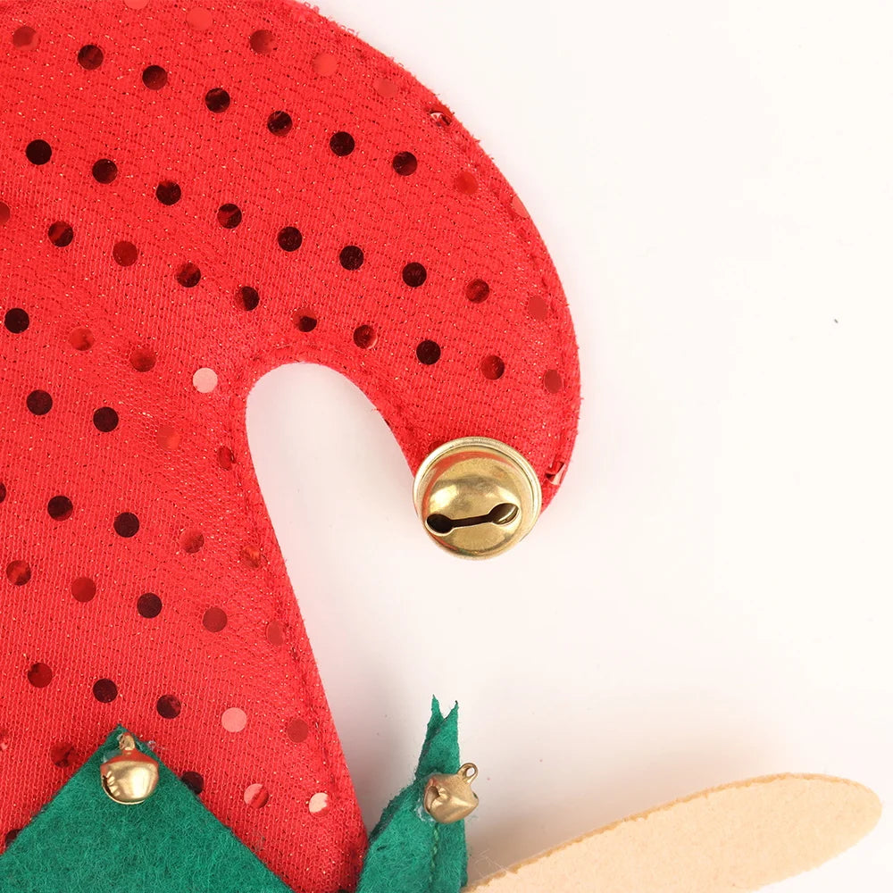 Popular promotion 2025 new beautiful fabric Christmas elf ears elk antlers bells handmade flower red hat headband