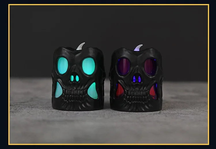 Halloween & Day of the Dead 7 * 5.5cm LED Halloween Ghost Head Lights Flame Less Skull Tea Lights for Halloween Home Party Halloween Skull Candle Lights
