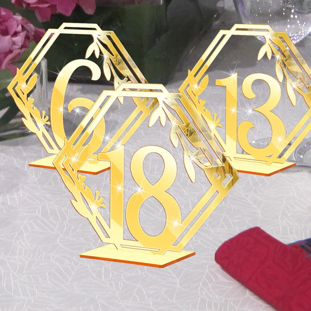 1 Wedding party, custom 3D acrylic wedding table number plate gold and silver mirror placement card and table setting
