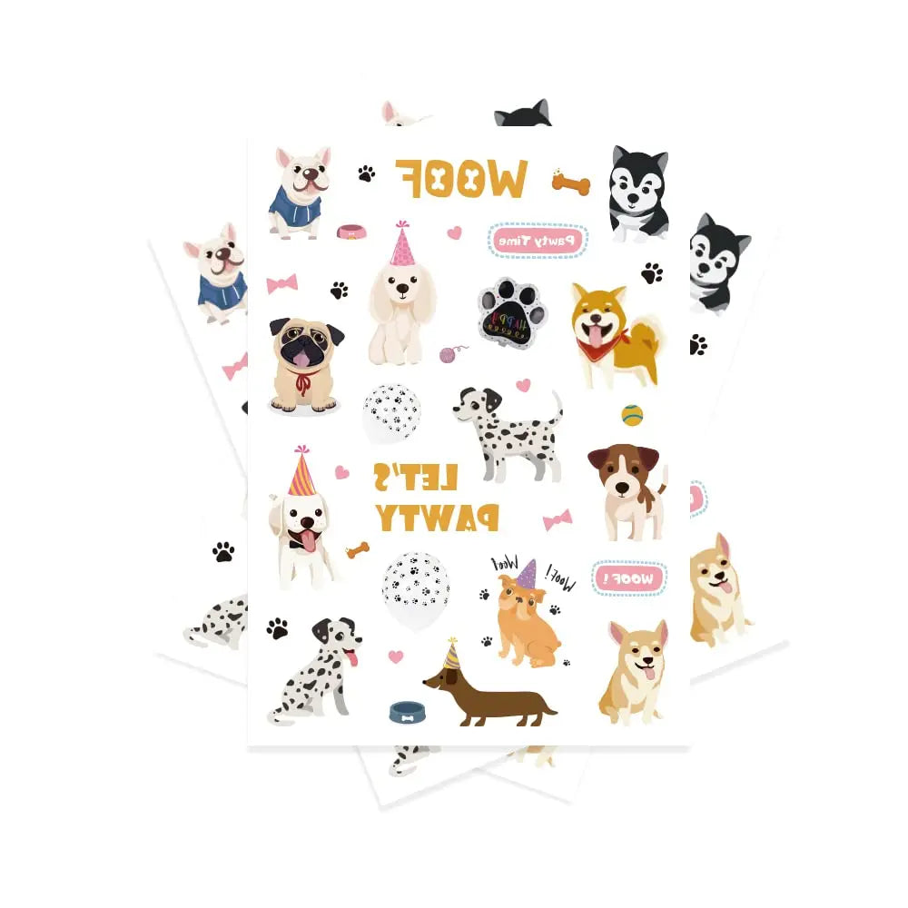 Birthday Party Cute Dog Temporary Tattoo - 66 Flash Style Puppy Birthday Party Supplies Woof Party Stickers Tattoo