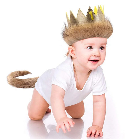 Birthday Party 2 Novelty Party 1st Birthday Crown Plush Lion Dress Up Hat and Tail Happy Birthday Gift Kids Party Hat