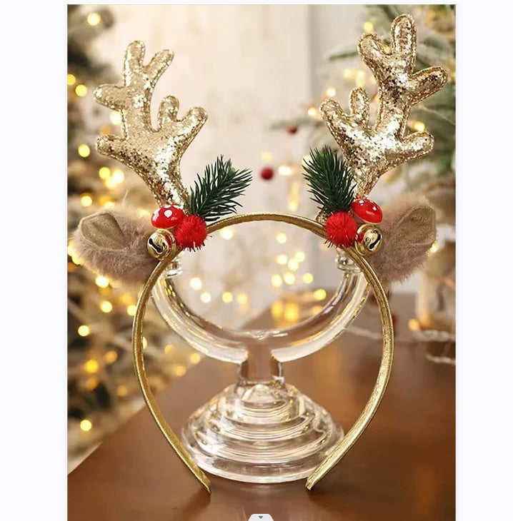 2023 Party Supplies Deer Antler Headband Bells Cute Christmas Reindeer Ears Headband Christmas Products