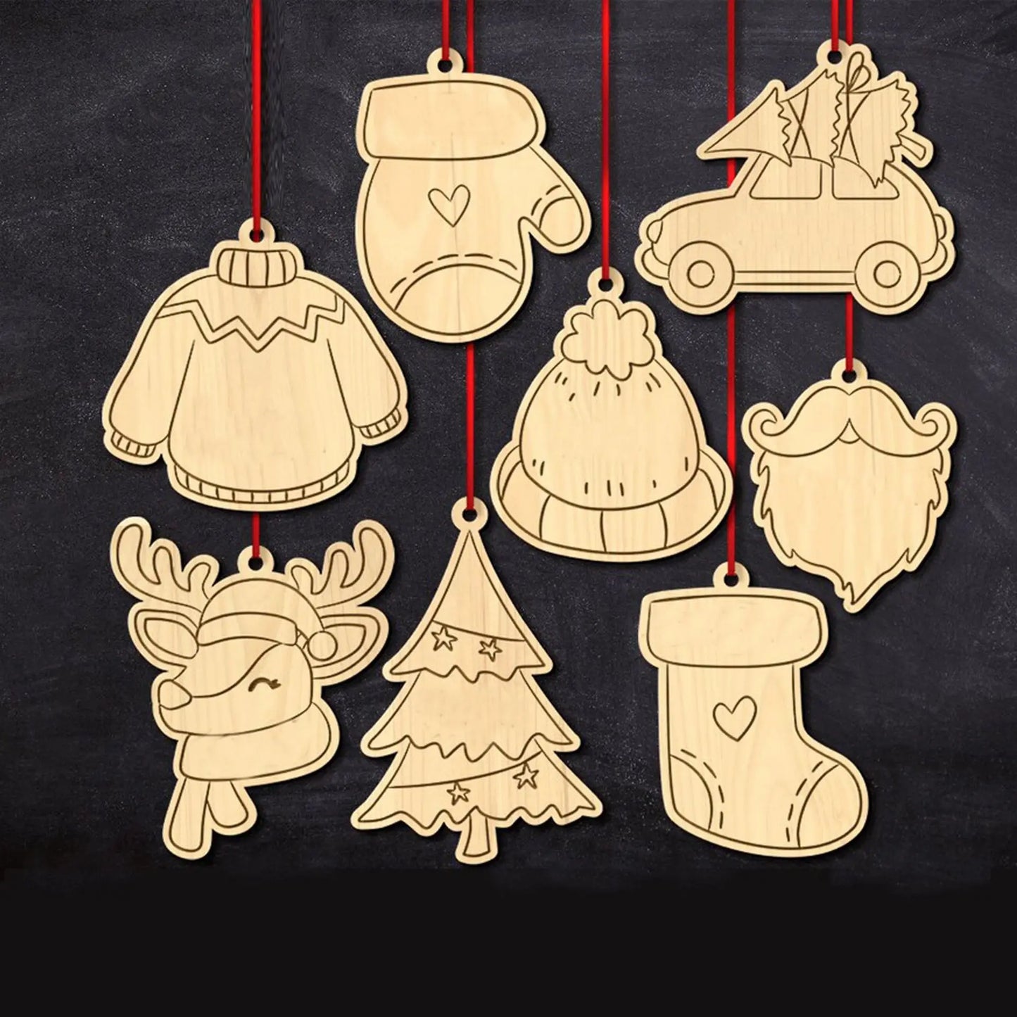 Christmas ornaments wooden pendants 8 pieces can be customized DIY Christmas gifts wooden crafts