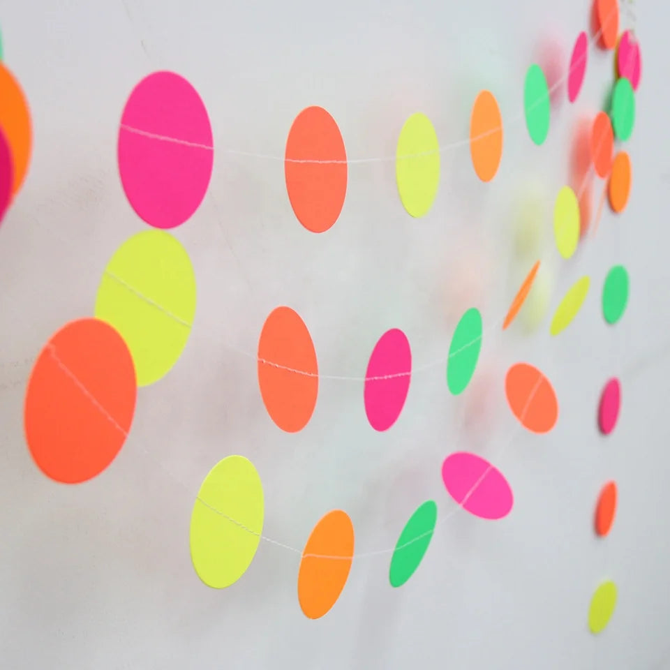 Birthday Party 2ft UV Black Light Reactive Neon Polka Dots Wreath Fluorescent Party Ribbons and Hanging Banners Party Decorations