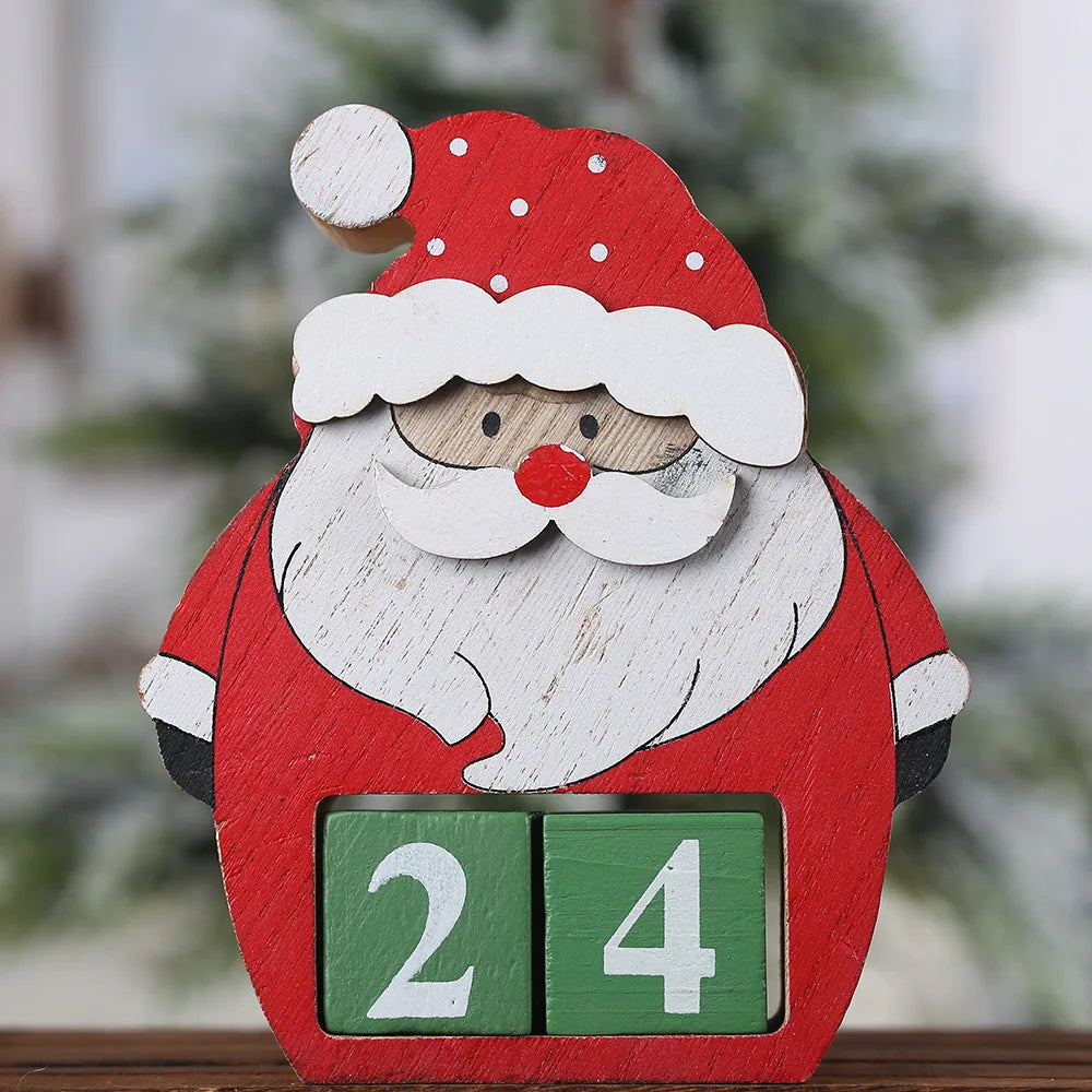 Christmas wooden painted indoor tableware countdown calendar decoration Christmas elk snowman cartoon advent calendar ornament