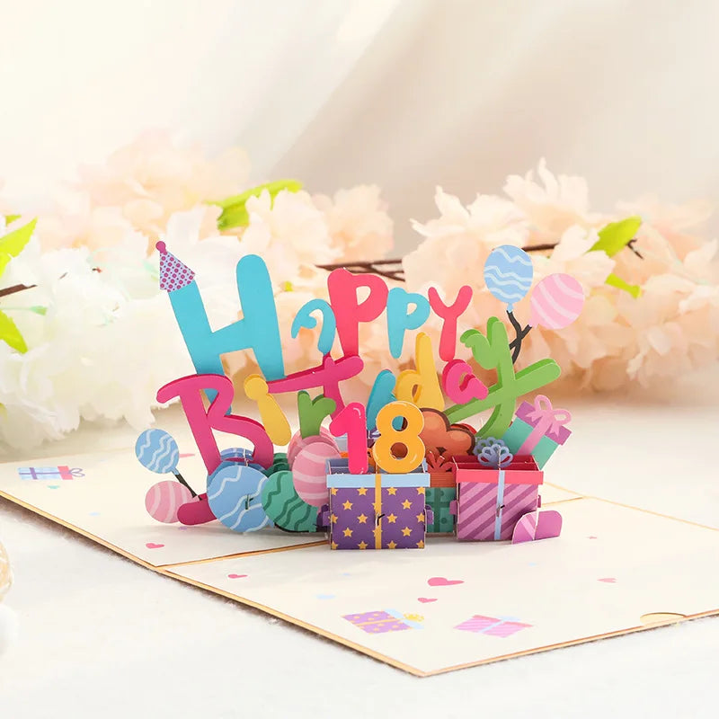 Birthday Party 2 Novelty Party Folding Happy Birthday Greeting Card DIY Digital 3D Pop-up Birthday Card with Envelope