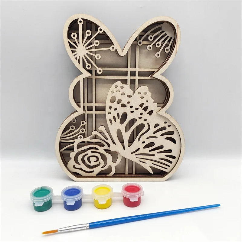 Wooden Crafts, Unfinished DIY Easter Kids Gifts Wall Art Custom Layer Woods Multi-Layer Easter Bunny Decoration Easter Bunny Laser Cut Decoration