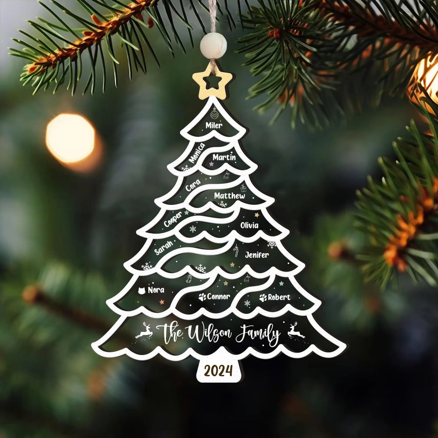 3-12 members personalized Christmas surname tree decorations wooden acrylic Merry Christmas decorations custom Christmas tree decorations