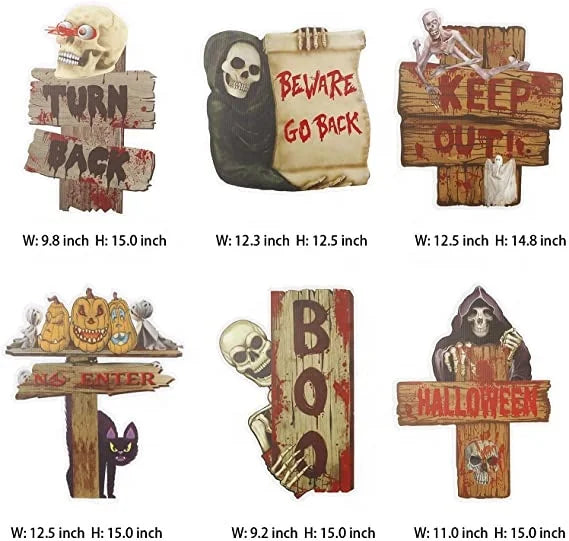 Halloween & Death Day Road Signs Custom Outdoor Decorations Bloody Horror Rippled Yard Signs Ghost Warning Pile Halloween Decorations