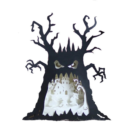Halloween & Death Day Custom Party Novelty 3D Paper Carving Shadow Light Shaped Ghost Tree Halloween Party Table Decoration